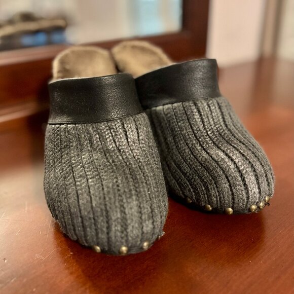 Muk Luks Kameryn Faux Fur Lined Knit Gray Mules Clogs Women 7 - Picture 3 of 12